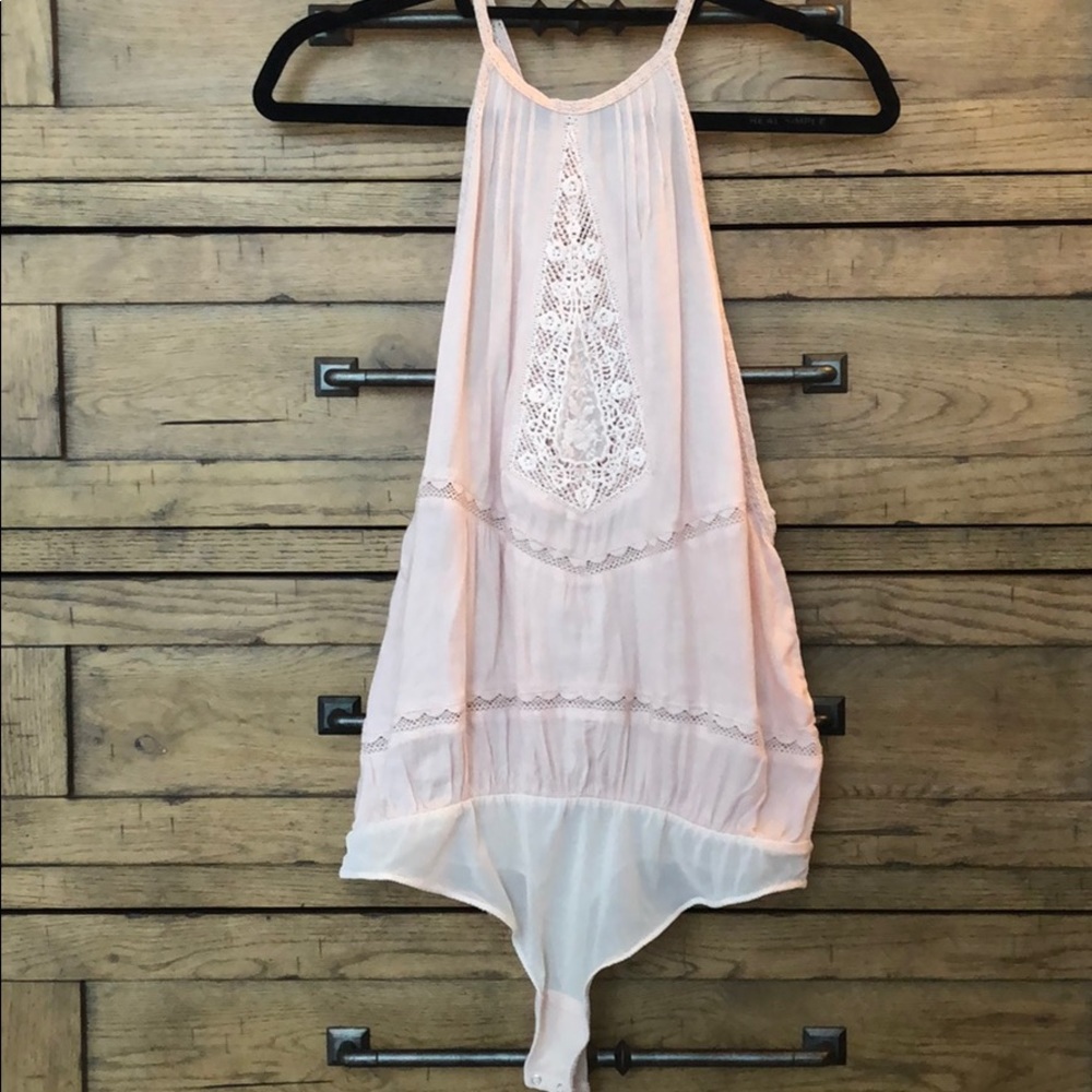 Free People Light Pink Lace Body Suit